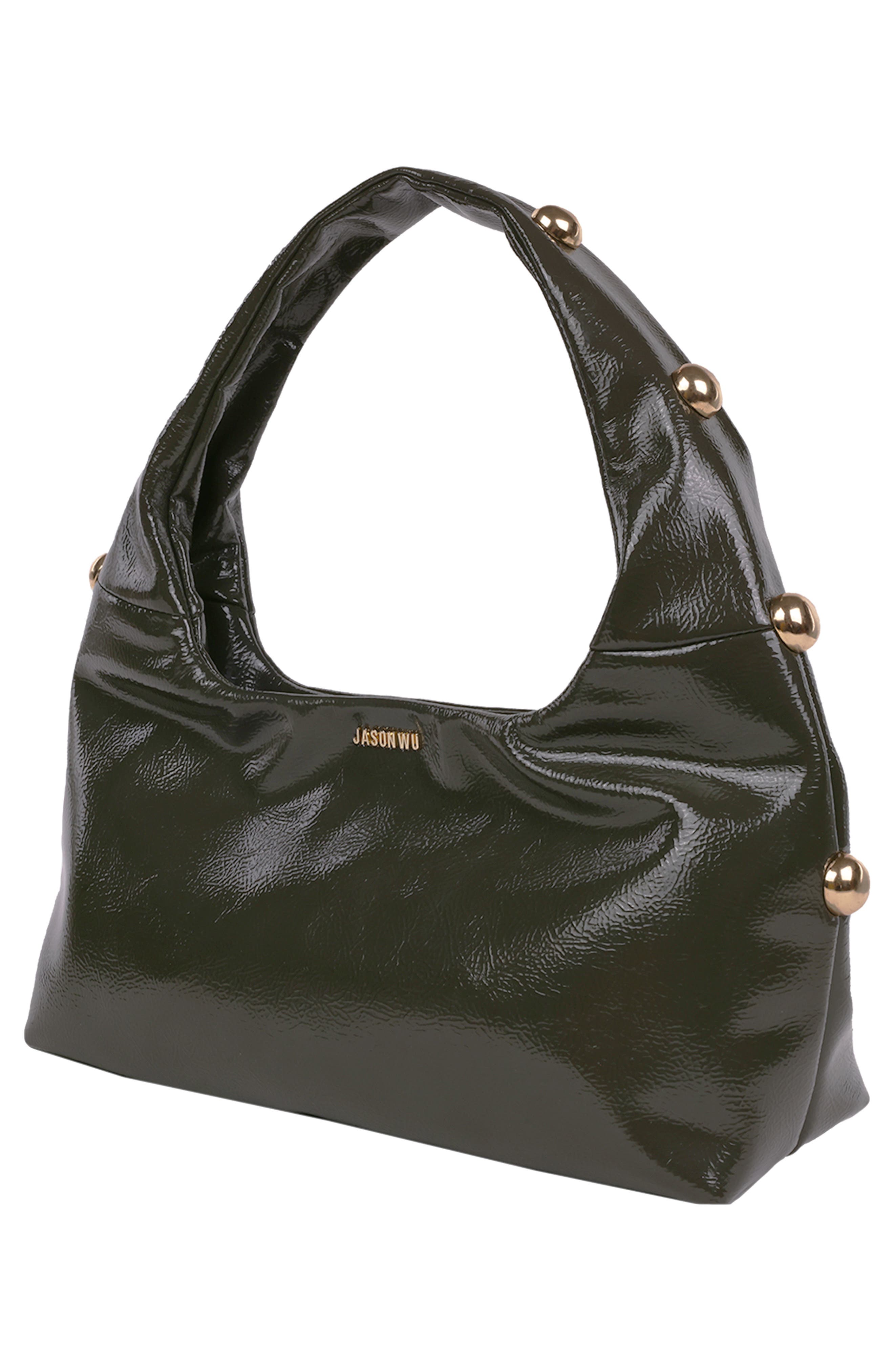 JASON WU Studded Patent Shoulder Bag, Alternate, color, Olive