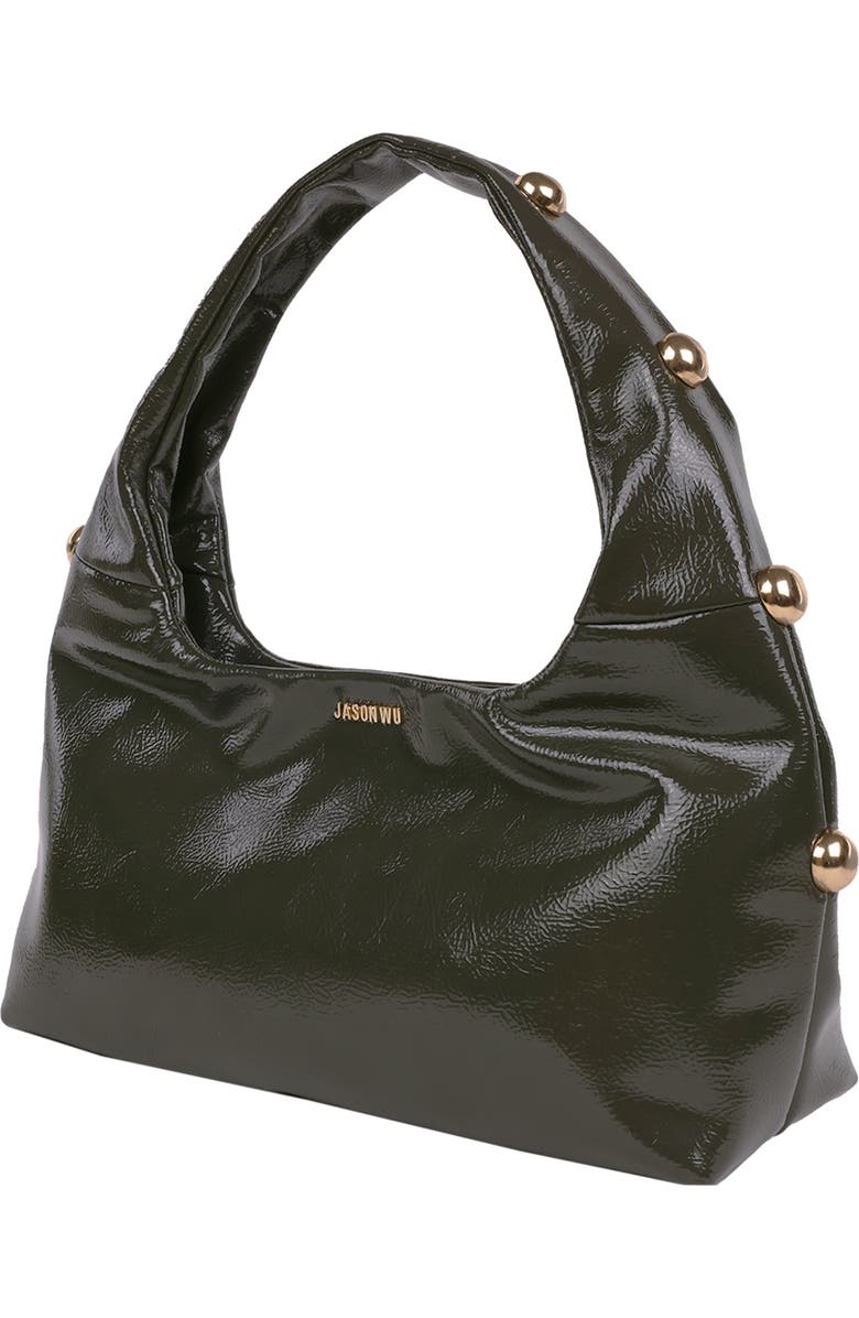 JASON WU Studded Patent Shoulder Bag, Alternate, color, Olive
