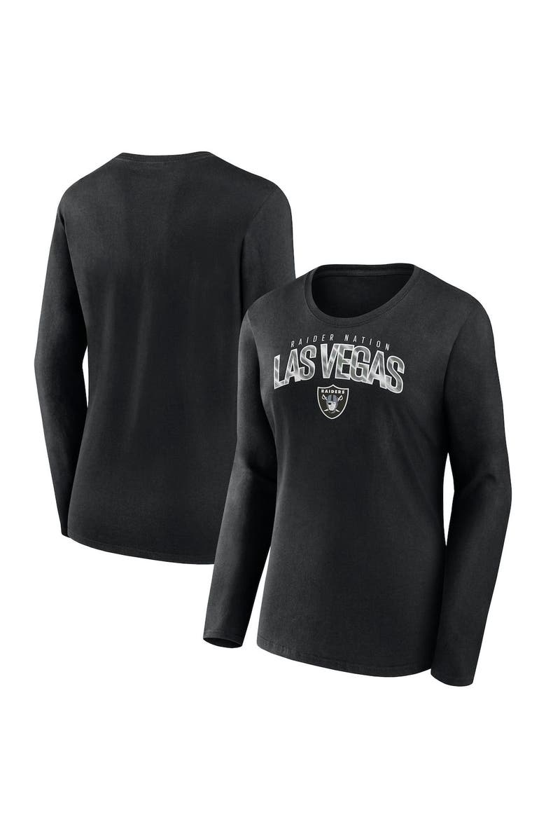FANATICS Women's Fanatics Branded Black Las Vegas Raiders Plus Size Measure Distance Scoop Neck Long Sleeve T-Shirt, Main, color, 