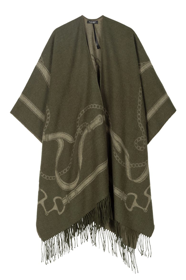 Equestrian Ruana, Main, color, DK OLIVE/ CAMEL