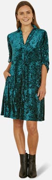 Yumi Velvet 3/4 Sleeve Collared Tunic Dress