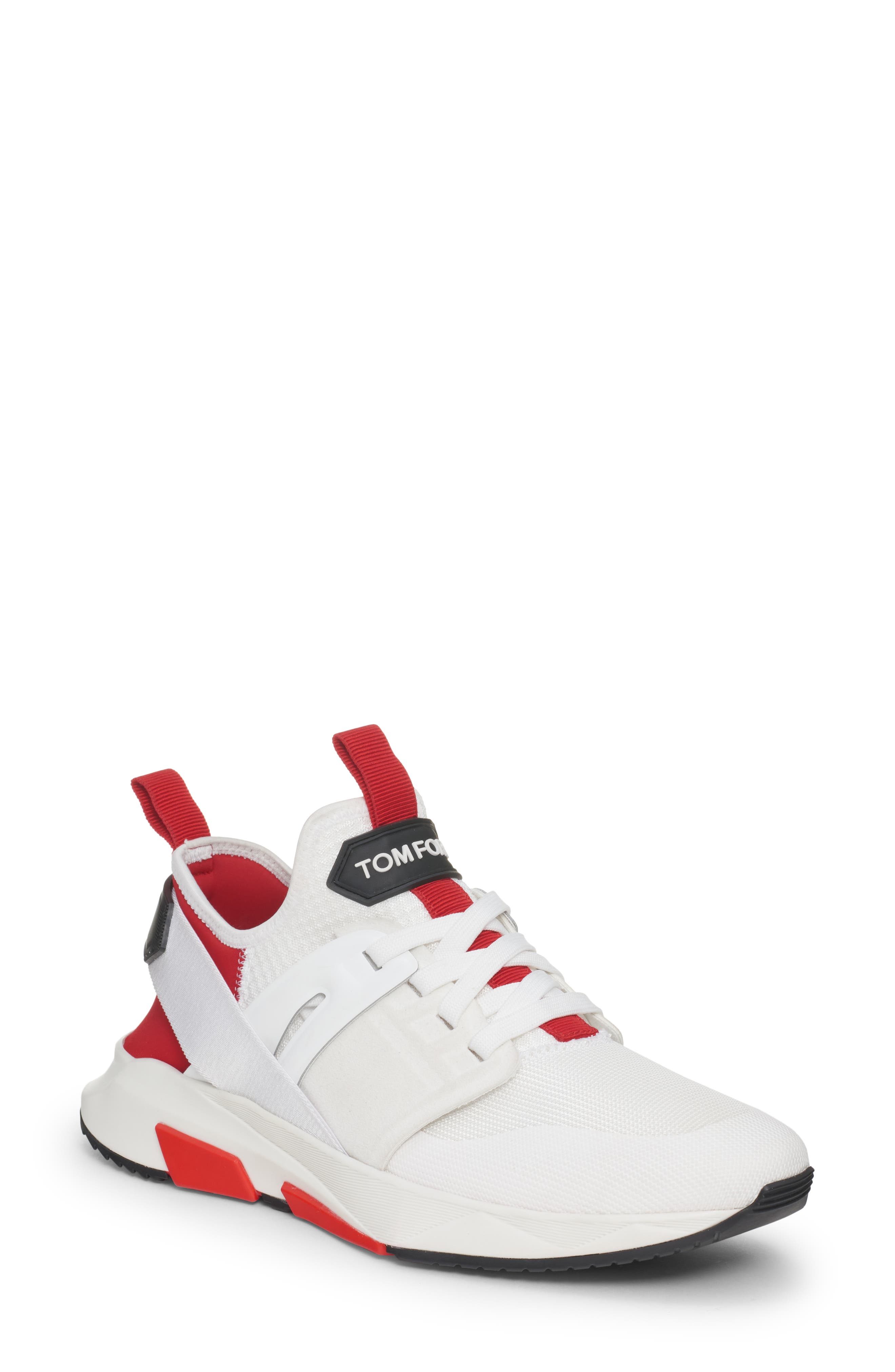 Mixed Media Sneaker, Main, color, WHITE/ RED/ WHITE