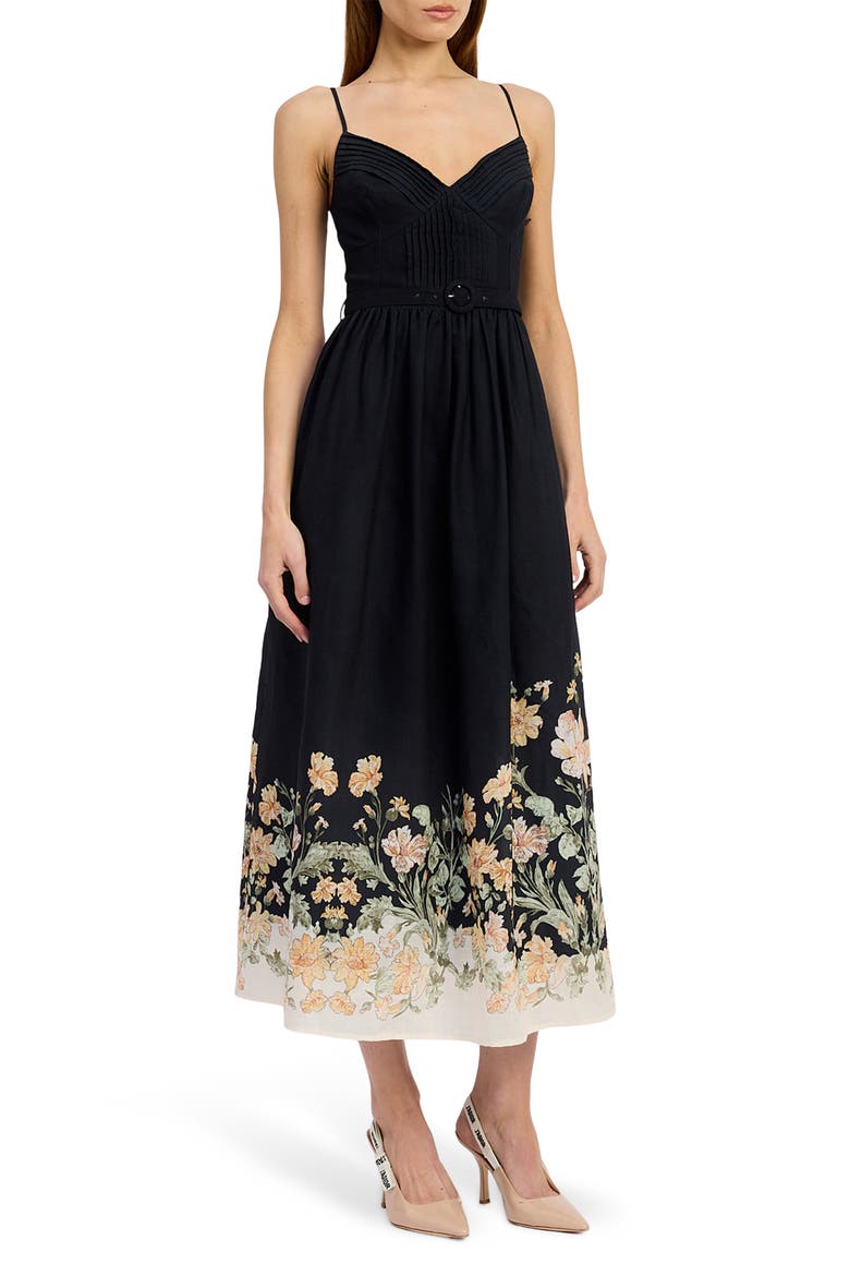 Iris Belted Floral Print Maxi Dress, Main, color, BLACK GINGER OLIVE