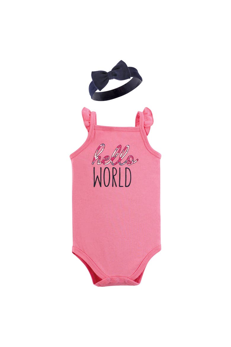 Sleeveless Bodysuit and Headband Set, Alternate, color, Pink Navy Roses