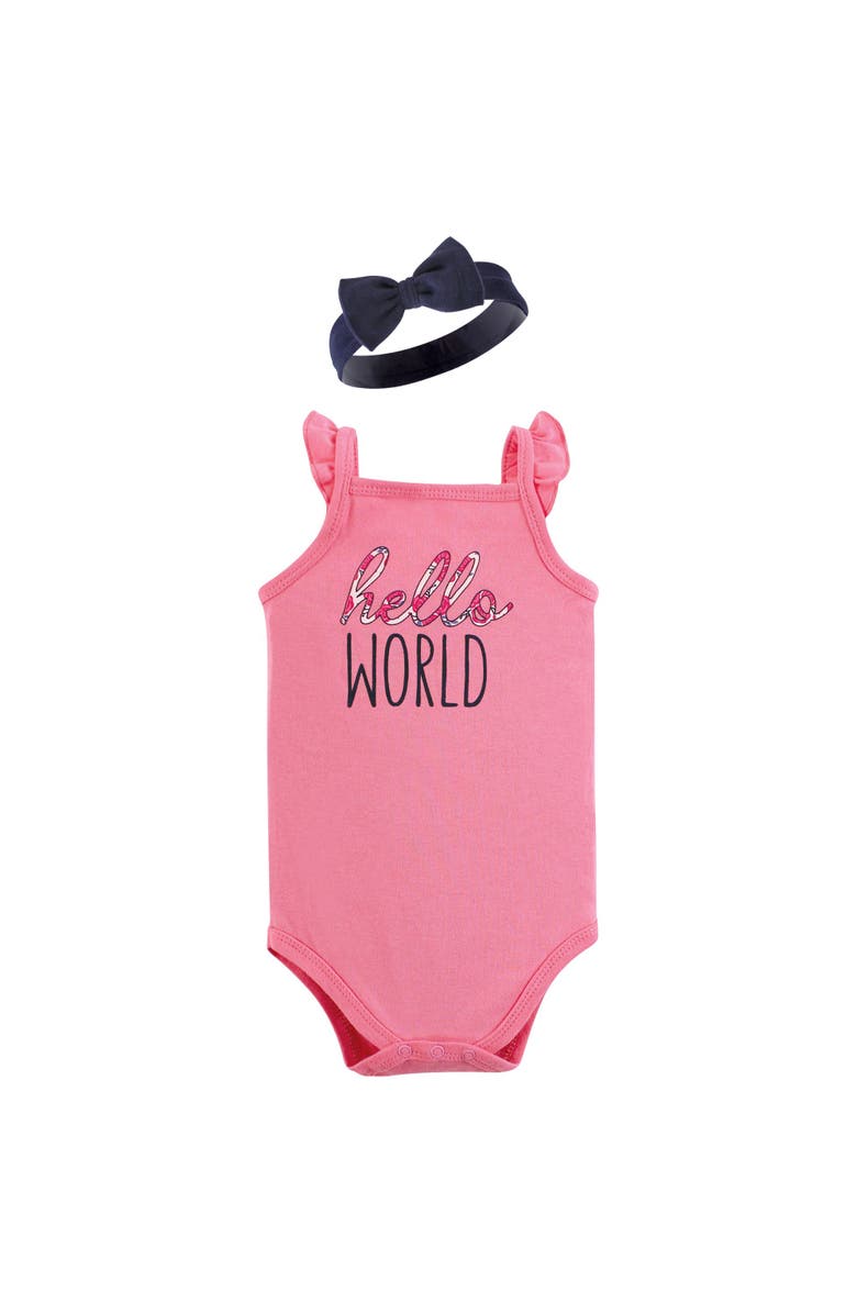 Hudson Baby Sleeveless Bodysuit and Headband Set, Alternate, color, Pink Navy Roses