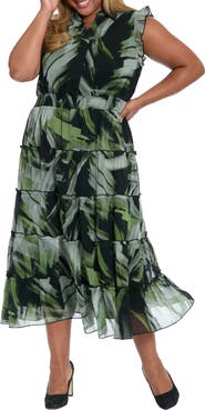 London Times Flutter Sleeve Tiered Maxi Dress