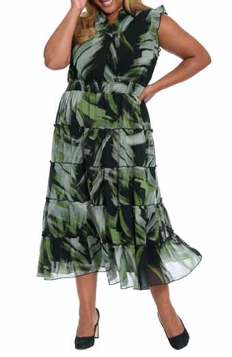 London Times Flutter Sleeve Tiered Maxi Dress