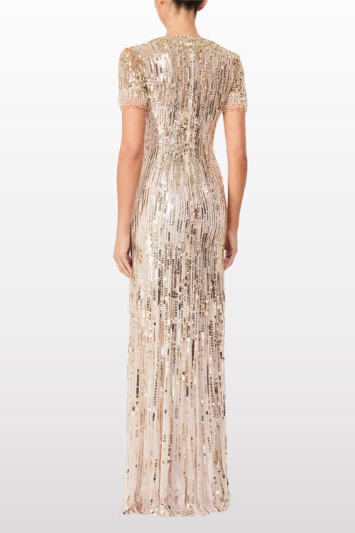 Jenny Packham Nova Sequin-embellished Keyhole-neck Maxi Dress In Brown