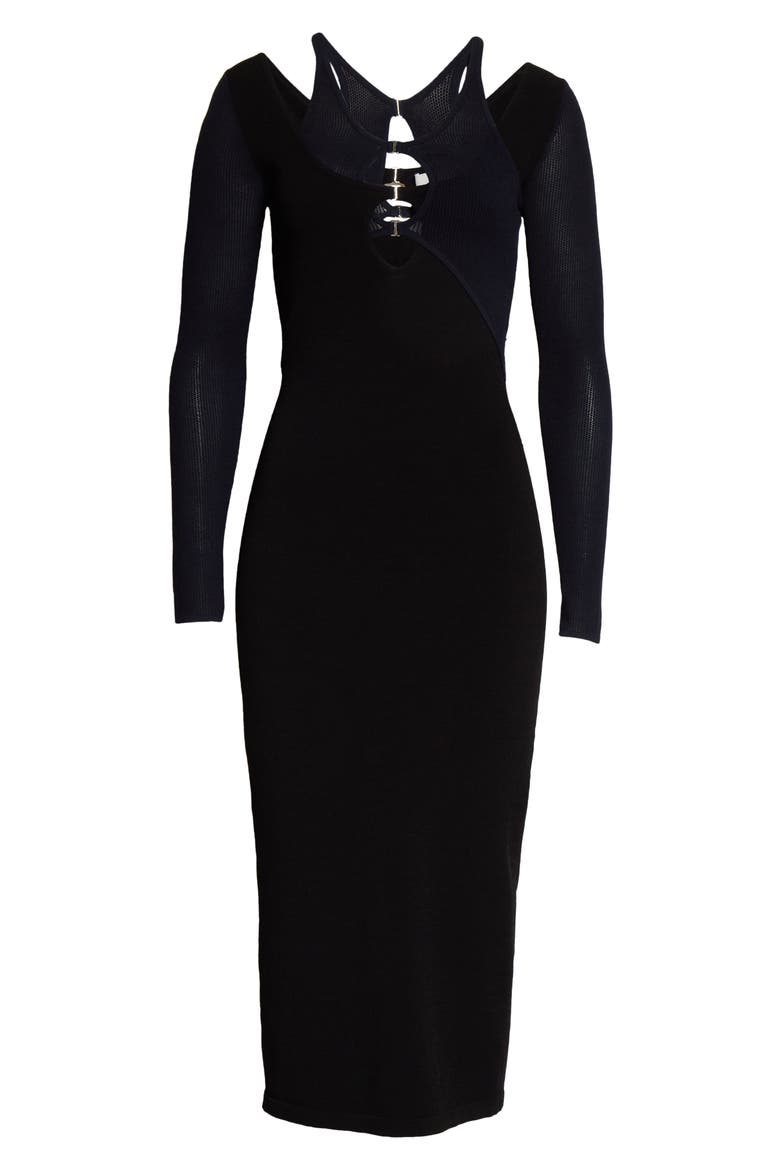 E-Hook Overlay Long Sleeve Midi Dress, Alternate, color, BLACK/ NAVY