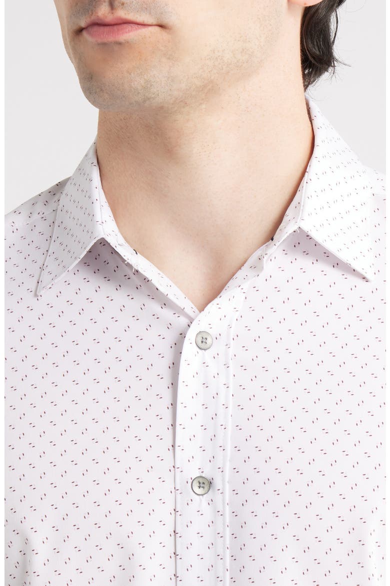 Trim Fit Abstract Square Print Performance Button-Up Shirt, Alternate, color, WHITE/ RED