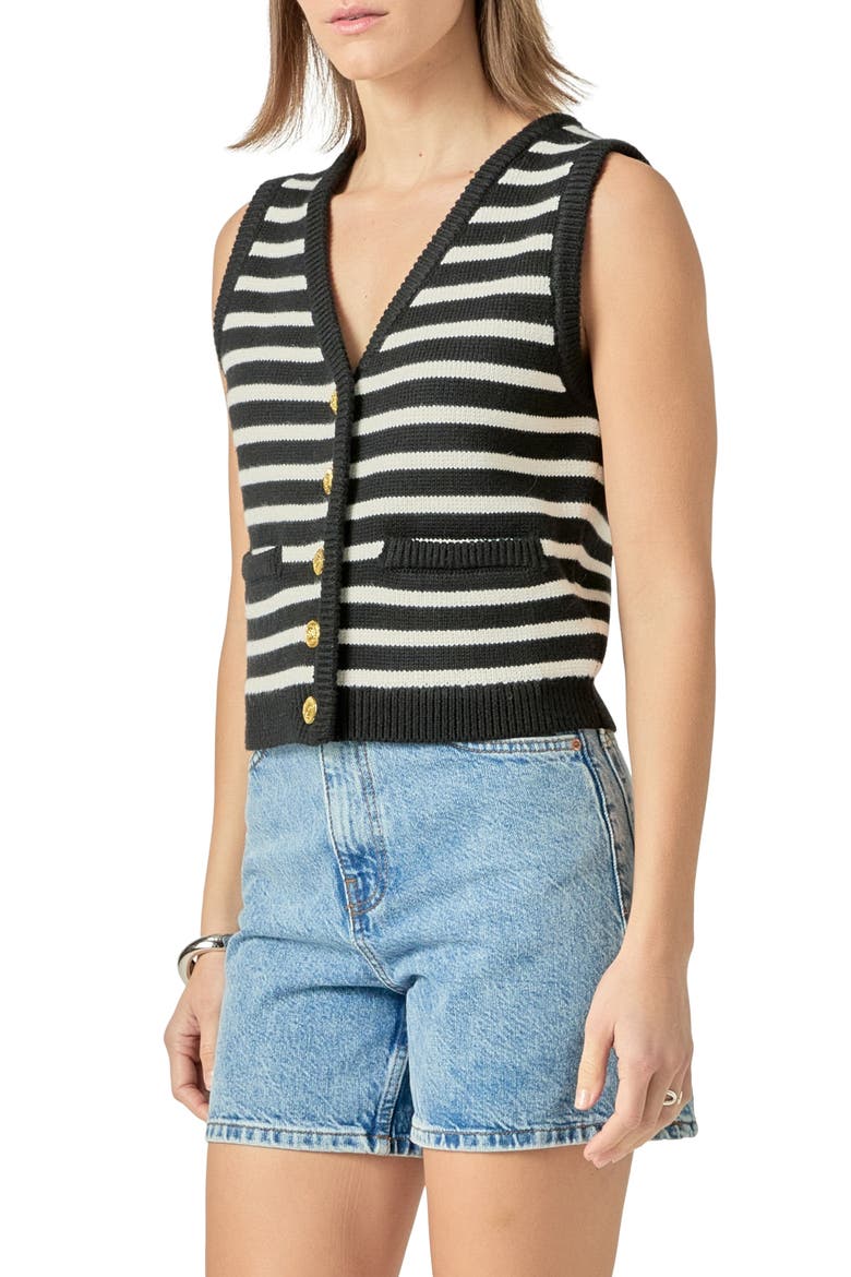 Stripe Sweater Vest, Alternate, color, BLACK/ IVORY