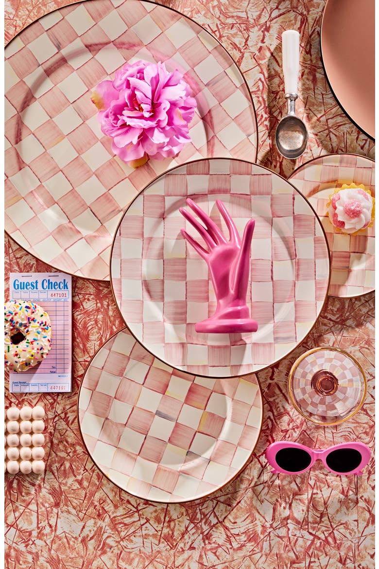 Rosy Check Enameled Steel Serving Platter, Alternate, color, PINK/ WHITE