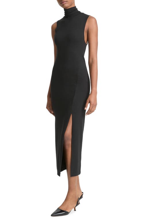 Vince Side-slit Sleeveless Turtleneck Dress In Black In Black
