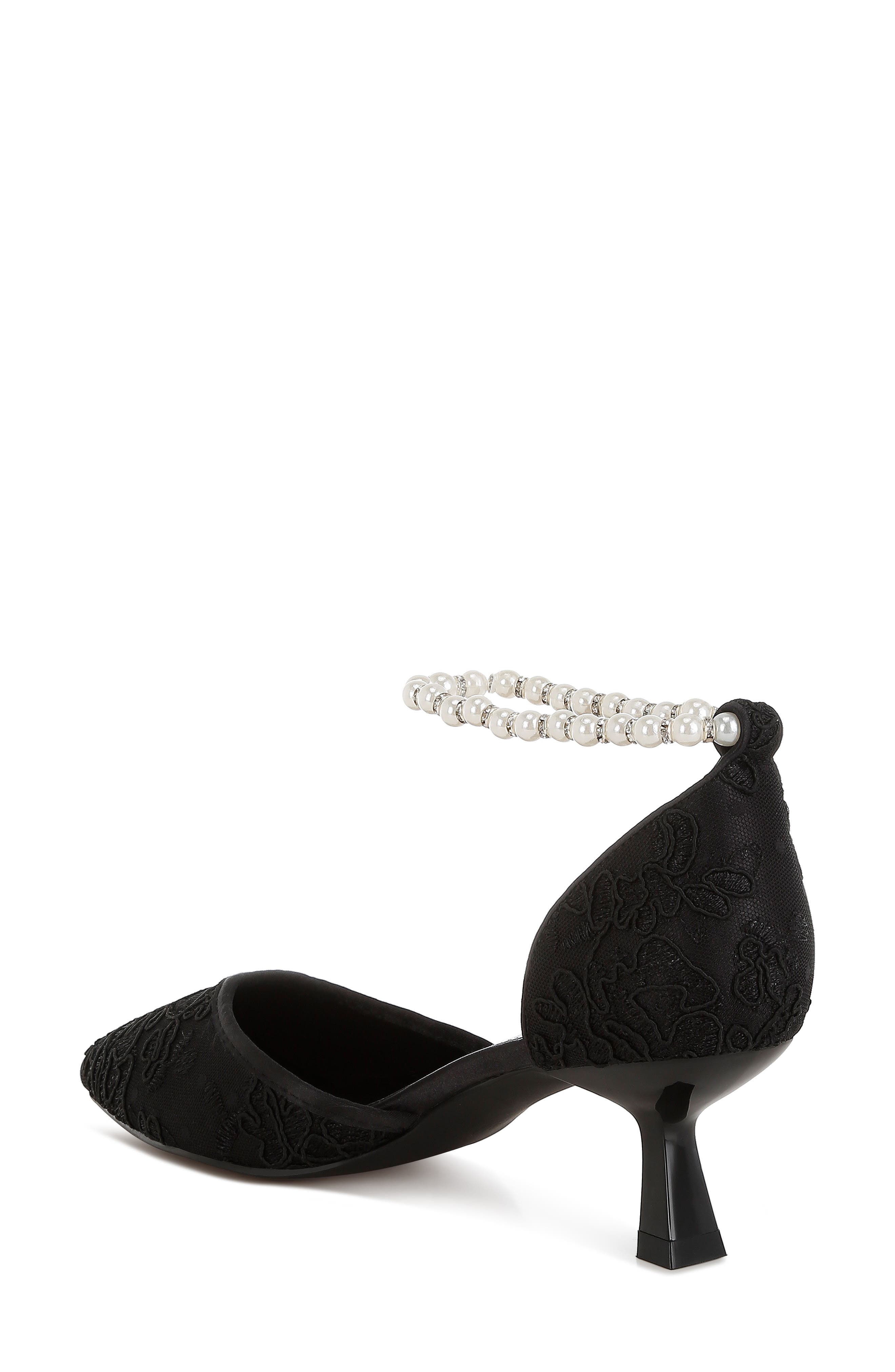 Rag & Co Bruna Faux Pearl Ankle Tie Lace Pump, Alternate, color, Black