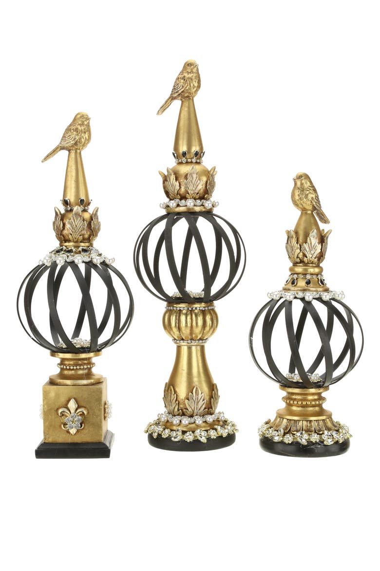 Jeweled Bird Topped Finial, Set of 3, Main, color, Gold