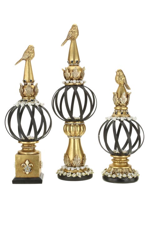 Jeweled Bird Topped Finial, Set of 3