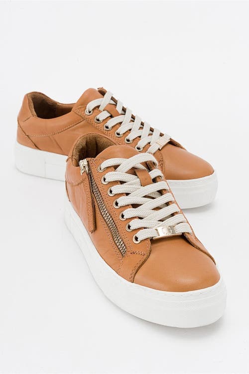 Forever & Always Shoes Beryl Leather Zip Sneaker In Cognac Brown Leather