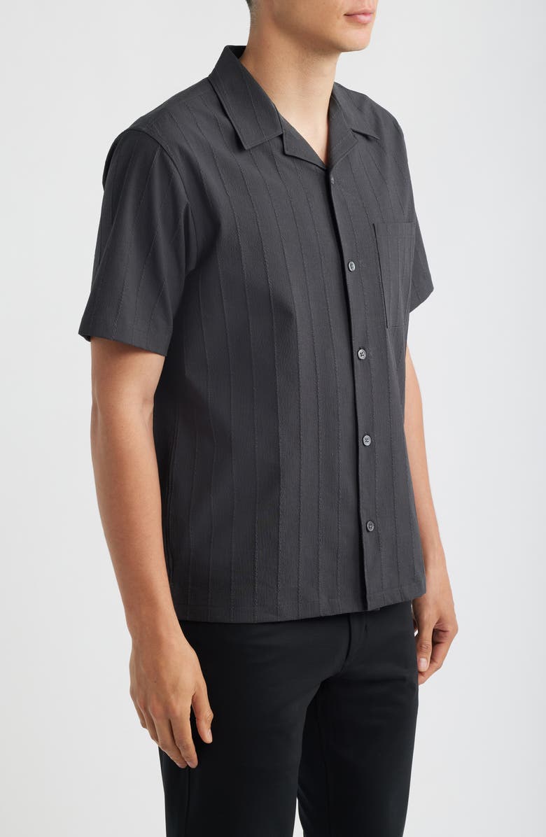 Theory Stripe Camp Shirt, Alternate, color, Black/ Pewter