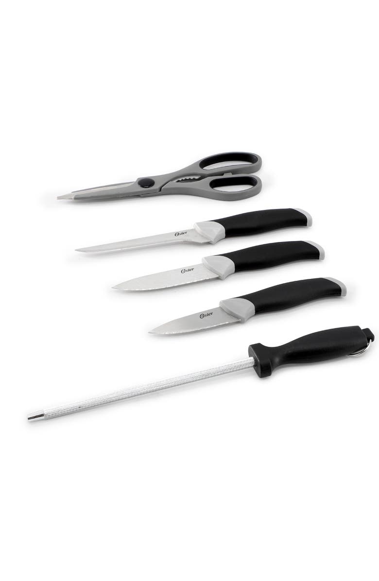 OSTER Lindbergh 22 Piece Stainless Steel Cutlery Set with Storage Block, Alternate, color, Black
