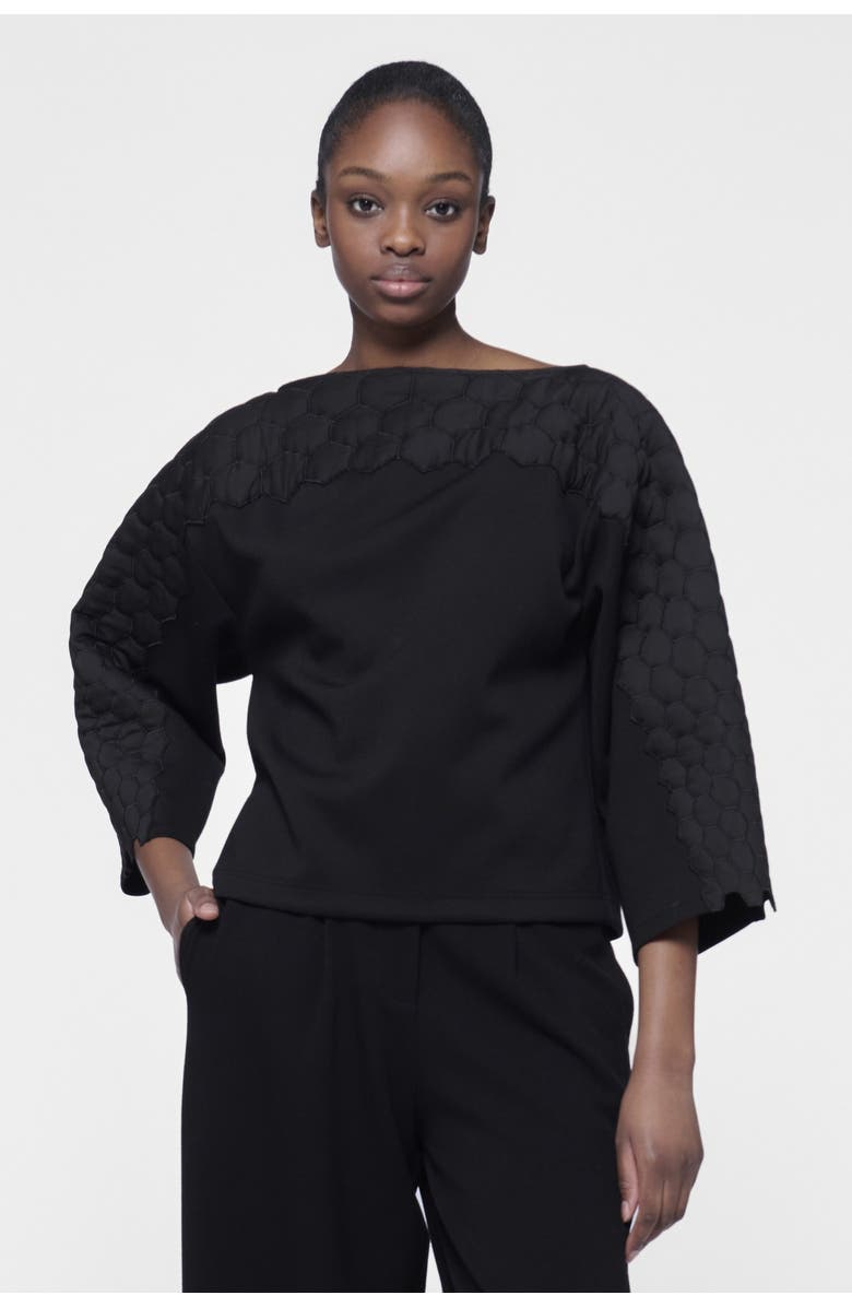 Leem Quilted Embroidered Top, Alternate, color, Black