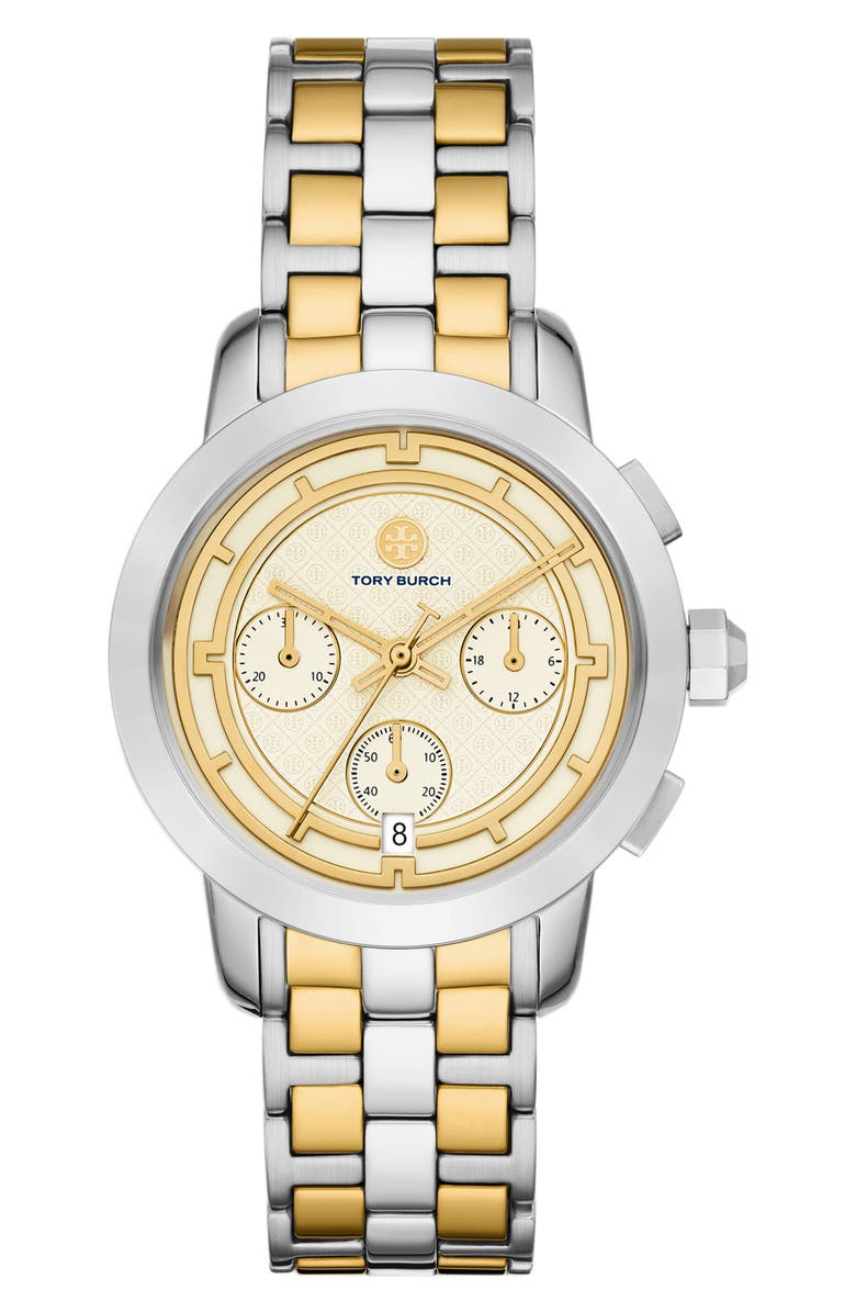 Tory Burch The Tory Two-Tone Chronograph Bracelet Watch, 37mm, Main, color, Two-Tone