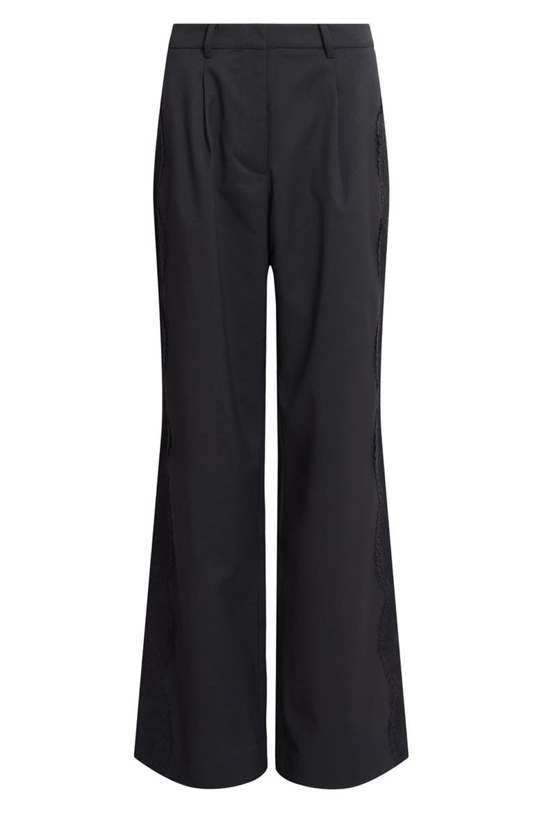 Lacey Lace Trim Flare Pants, Alternate, color, BLACK