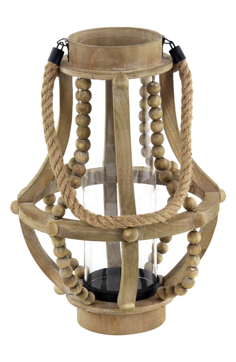 SONOMA SAGE HOME Beige Reclaimed Wood Beaded Pillar Candle Lantern, Alternate, color, Beige