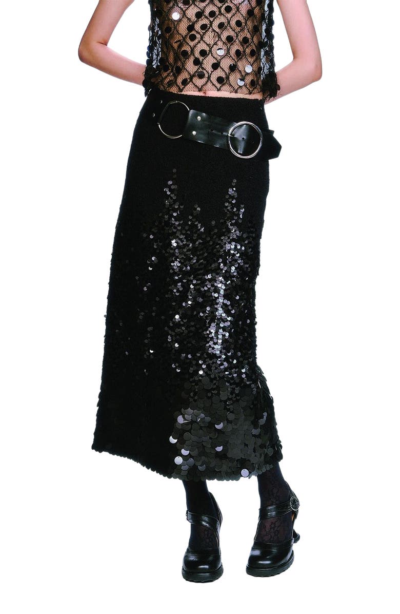 Anna Sui Pailettes Wool Skirt, Alternate, color, Black