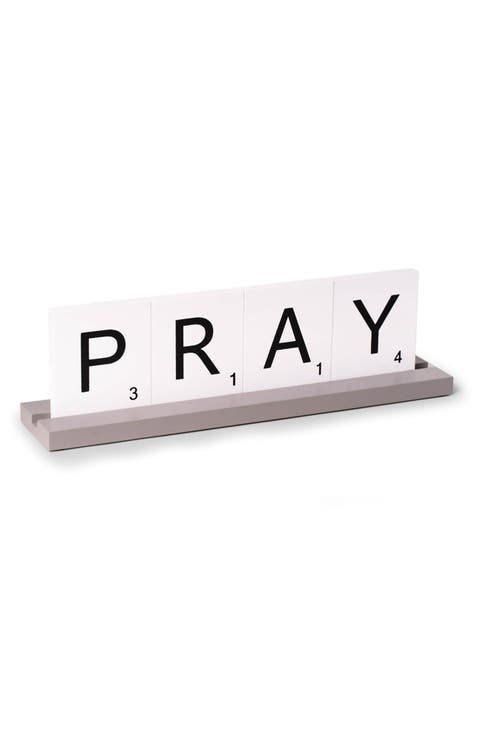 White 'Pray' Scrabble Letter Tile Sign