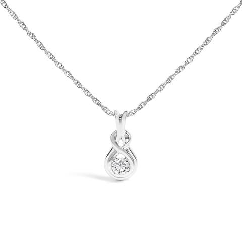 Silver 1/10 Cttw Lab Grown Diamond Love Knot Solitaire Pendant Necklace
