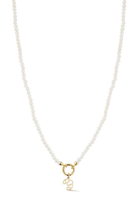 14K Yellow Gold Croissant Charm Beaded Necklace