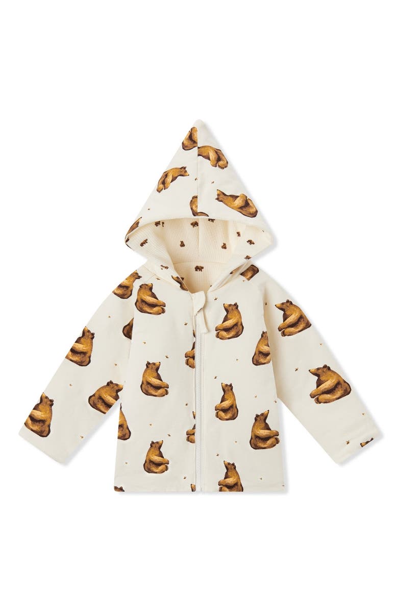 Milkbarn Reversible Waffle Knit Hooded Jacket, Alternate, color, Honey Bear