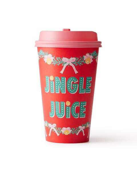 Jingle Juice Holiday To-Go Cups Set of 10 - 16 oz Insulated Disposable Christmas Cups with Lids for Hot and Cold Beverages