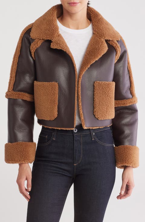 Faux Shearling Trimmed Faux Leather Jacket