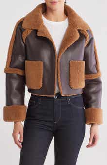 Vigoss Faux Shearling Trimmed Faux Leather Jacket