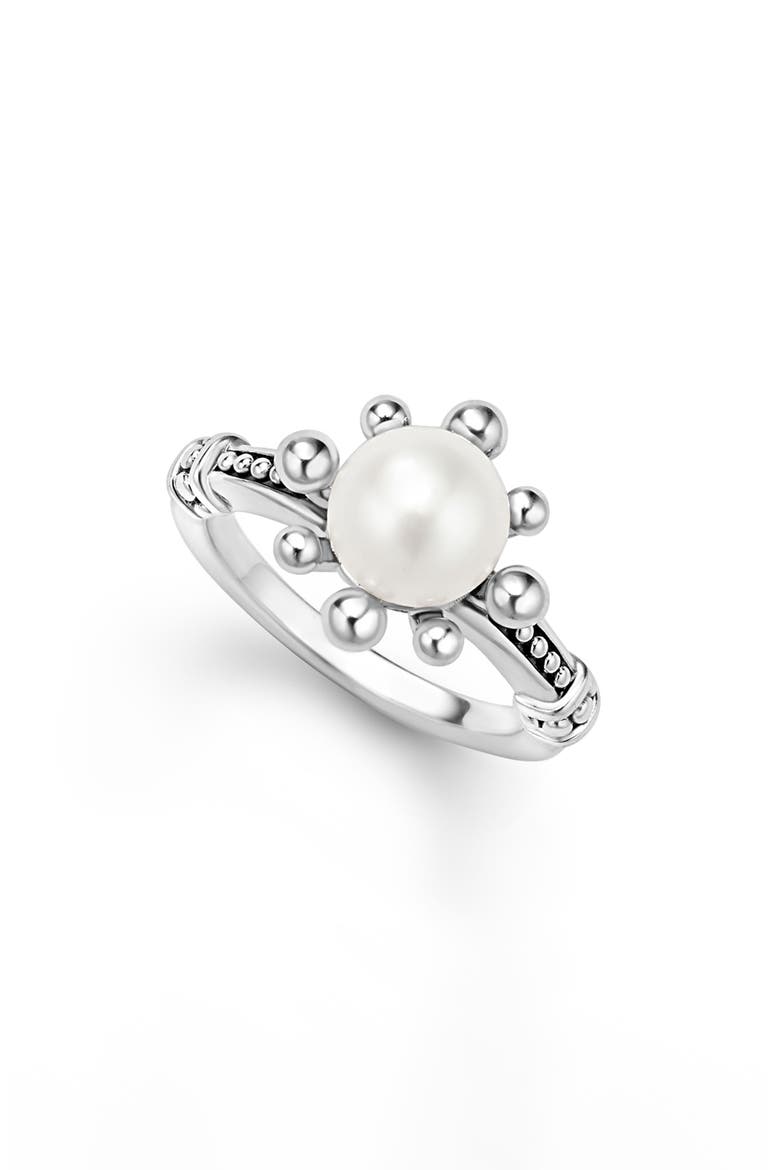 18K Luna Fleur Pearl Floral Ring, Alternate, color, SILVER