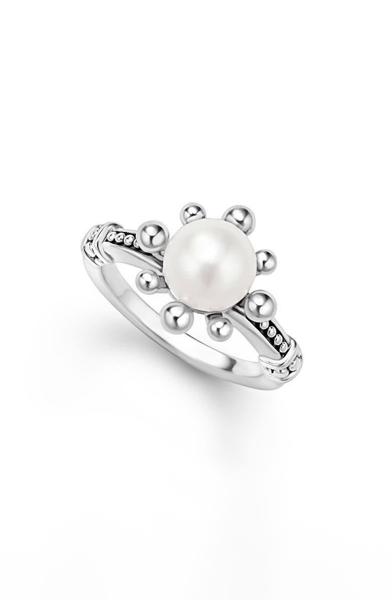 LAGOS 18K Luna Fleur Pearl Floral Ring, Alternate, color, Silver