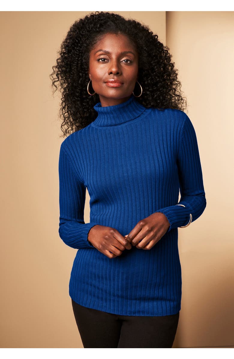 Jessica London Ribbed Cotton Turtleneck Sweater, Alternate, color, Black