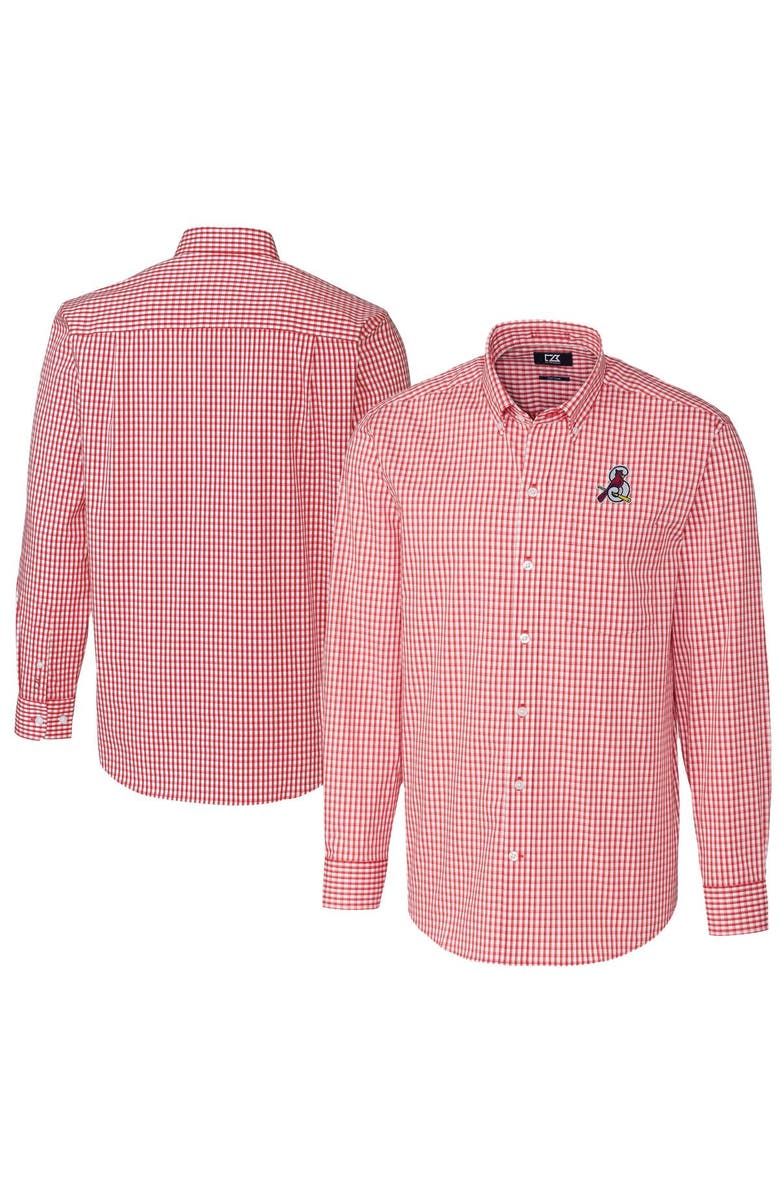 Cutter & Buck Men's Cutter & Buck  Red Springfield Cardinals Big & Tall Easy Care Stretch Gingham Long Sleeve Button-Down Shirt, Main, color, 