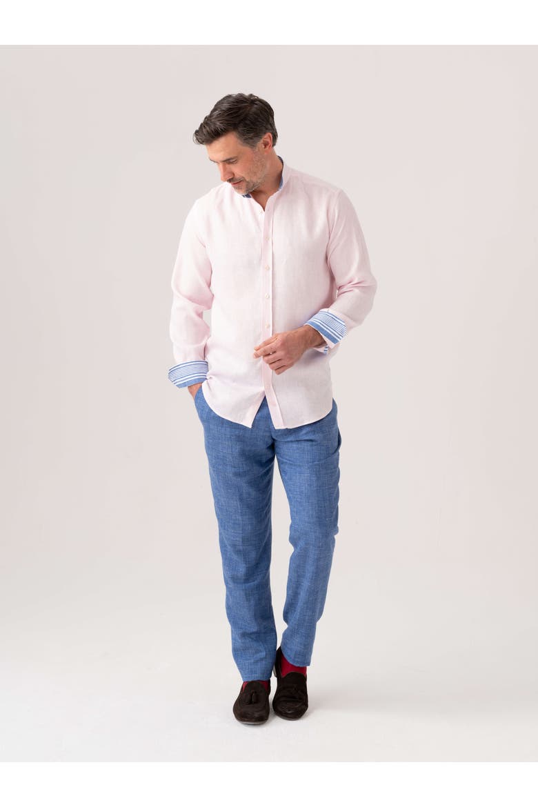 Linen Band Collar Shirt, Alternate, color, Pink