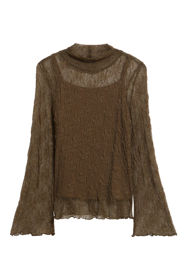 Mock Neck Sheer Knit Top, Alternate, color, NORI GREEN