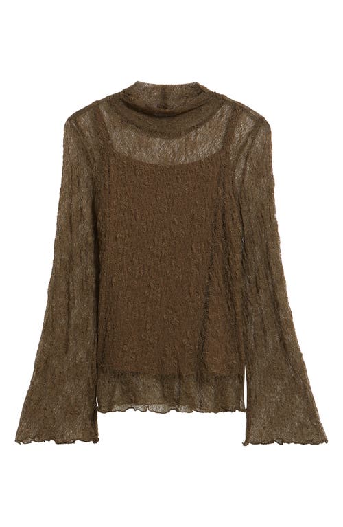 Wit & Wisdom Mock Neck Sheer Knit Top In Brown
