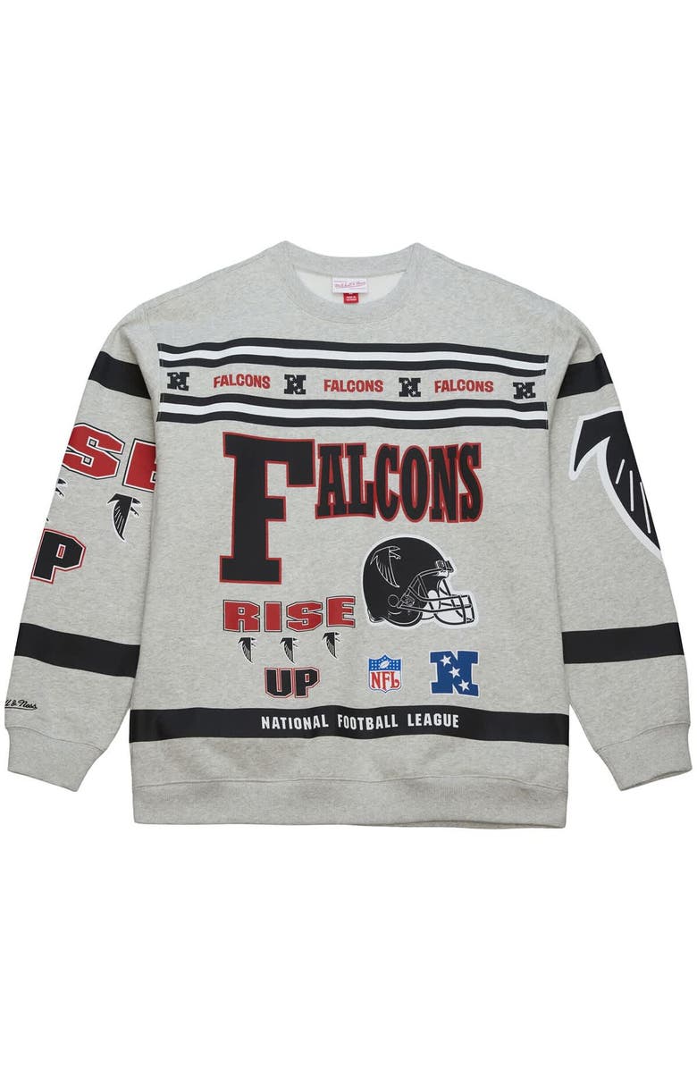 Mitchell & Ness Men's Mitchell & Ness Heather Gray Atlanta Falcons All Over Print Vintage Fleece Crewneck Sweatshirt, Alternate, color, Heather Gray