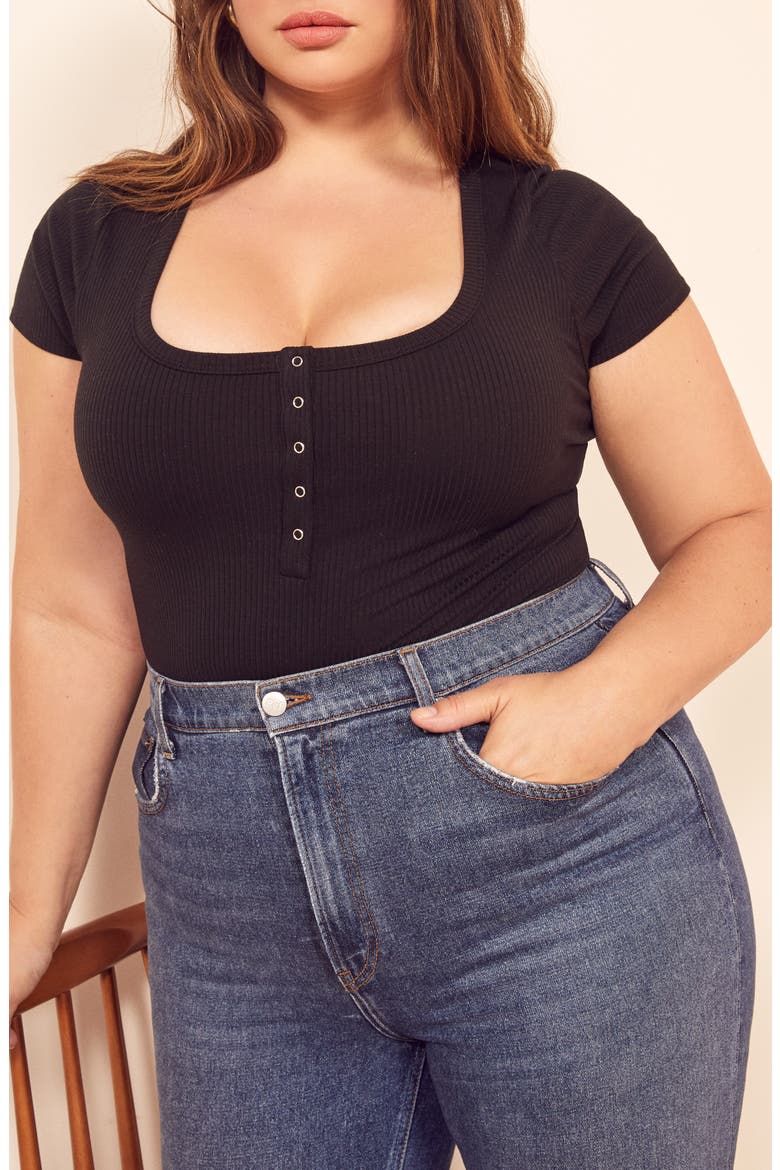 Rawson Ribbed Snap Front Bodysuit, Alternate, color, BLACK