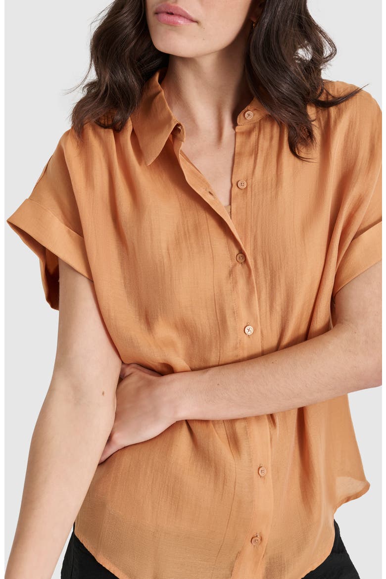 Organza Camp Shirt, Alternate, color, TAWNEY