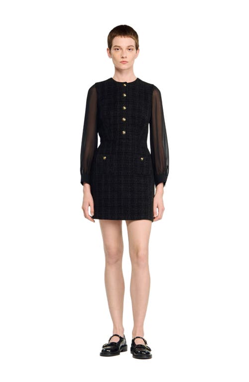 Sandro Contrast Long Sleeve Dress In Black