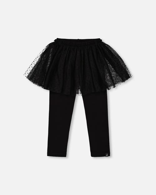 Deux Par Deux Kids'  Leggings With Tulle Skirt In Blue