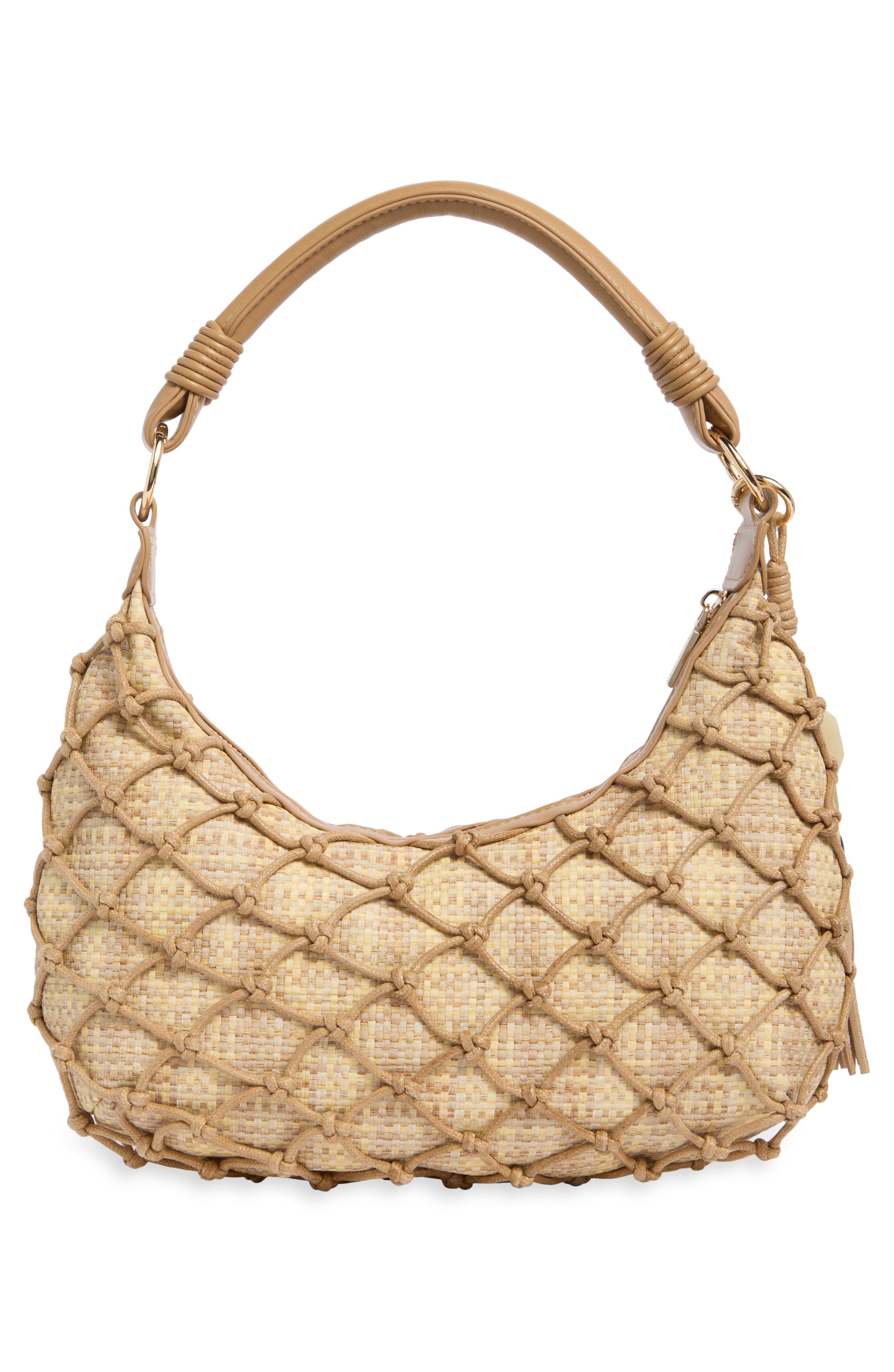 Positano Straw & Faux Leather Shoulder Bag, Alternate, color, NATURAL