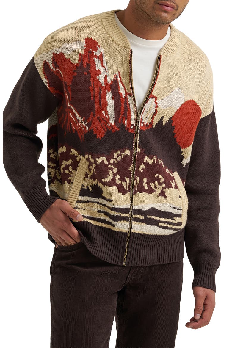 Desert Graphic Zip Cardigan, Main, color, AZTEC CHOCOLATE TORTE