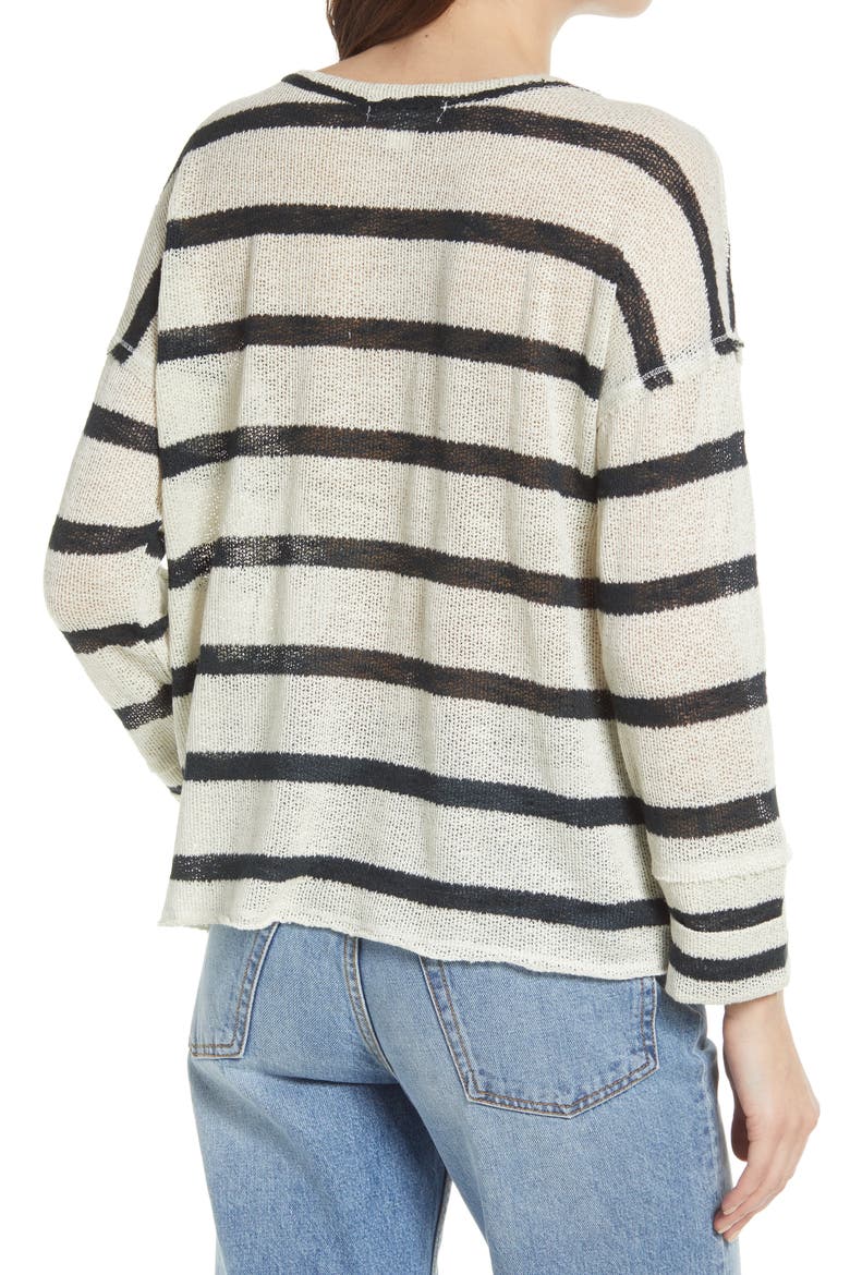 Lightweight Stripe Sweater, Alternate, color, IVORY- BLACK